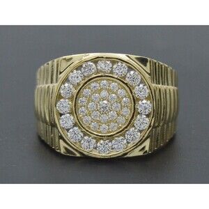 Real Solid 10K Yellow Gold 16mm Round Micro Pave Railroad CZ Ring 6gr ALL Sizes